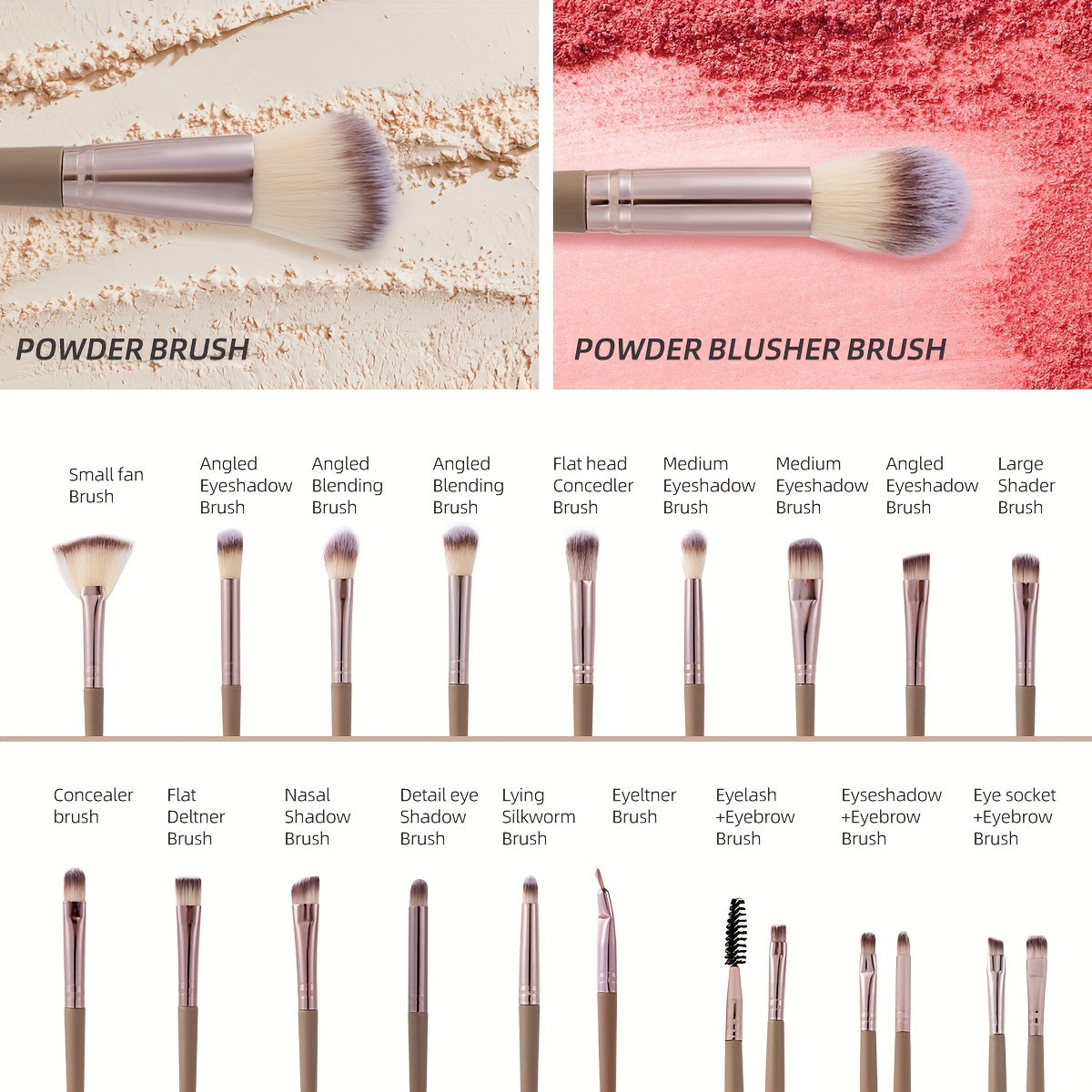 Professional Makeup Brush Set in Combination Light Beige - 20/40pcs with High-Quality Nylon Bristles, Headbands, Sponges & Velvet Applicators, ABS Plastic Handles, Fragrance-Free